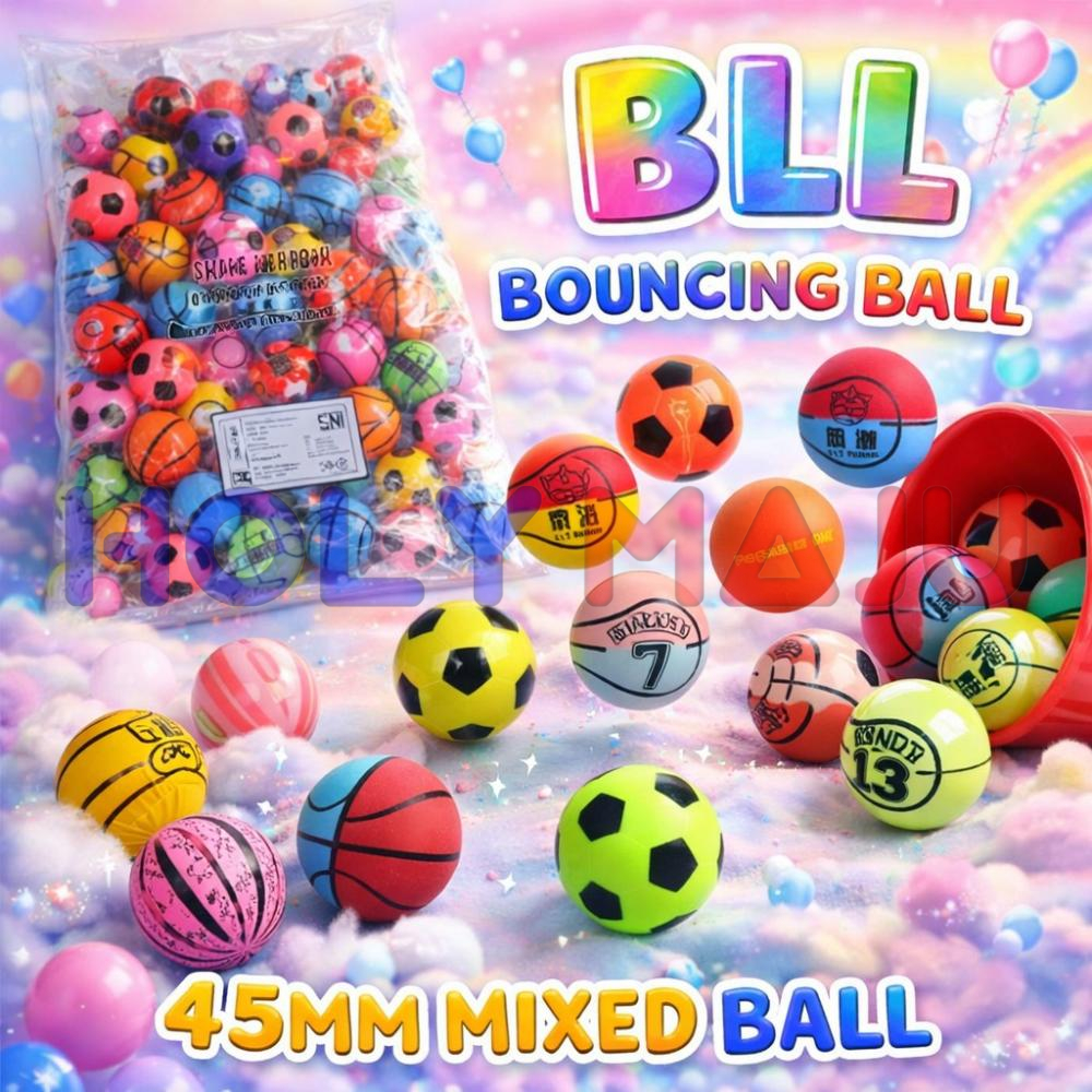 BLL BOUNCING BALL 45MM MIXED PRINTED BULK + MID PACK @816PCS
