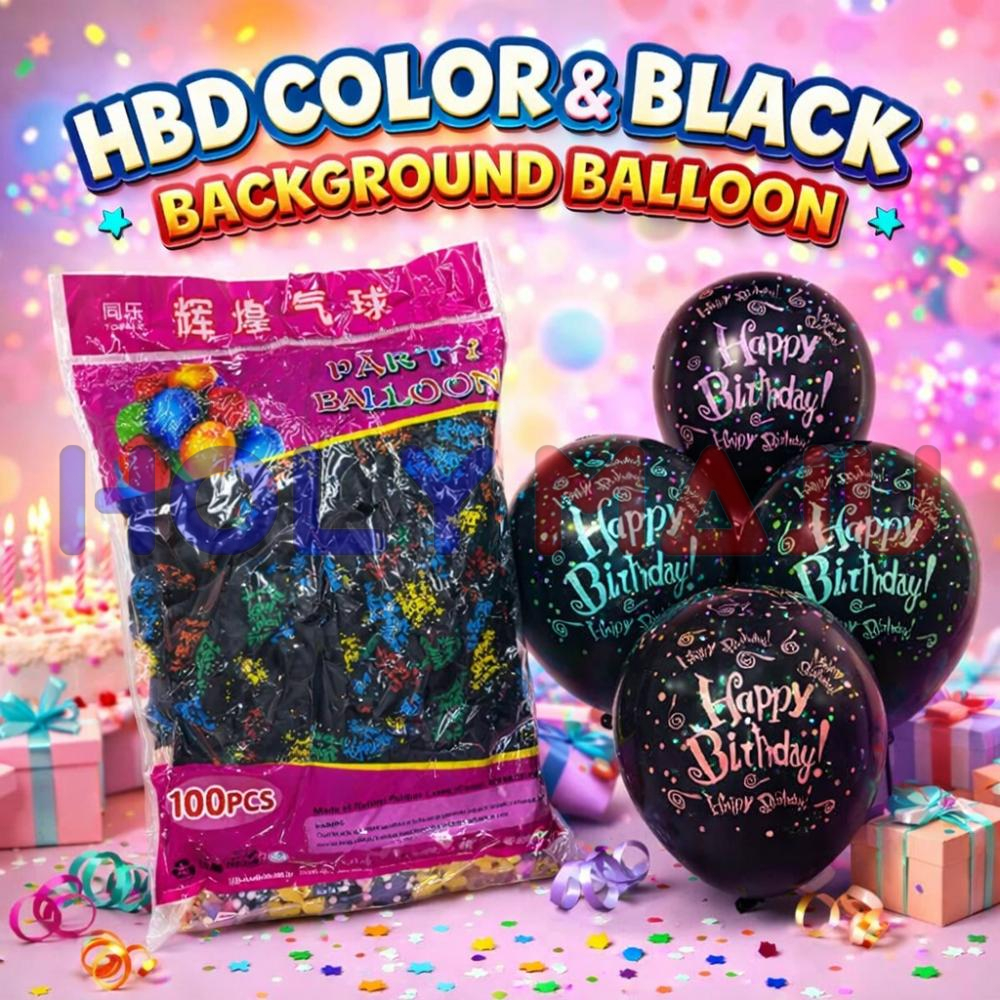 DCO HBD COLOR & BLACK BACKGROUND BALLOON BULK+MID PACK @20000PCS